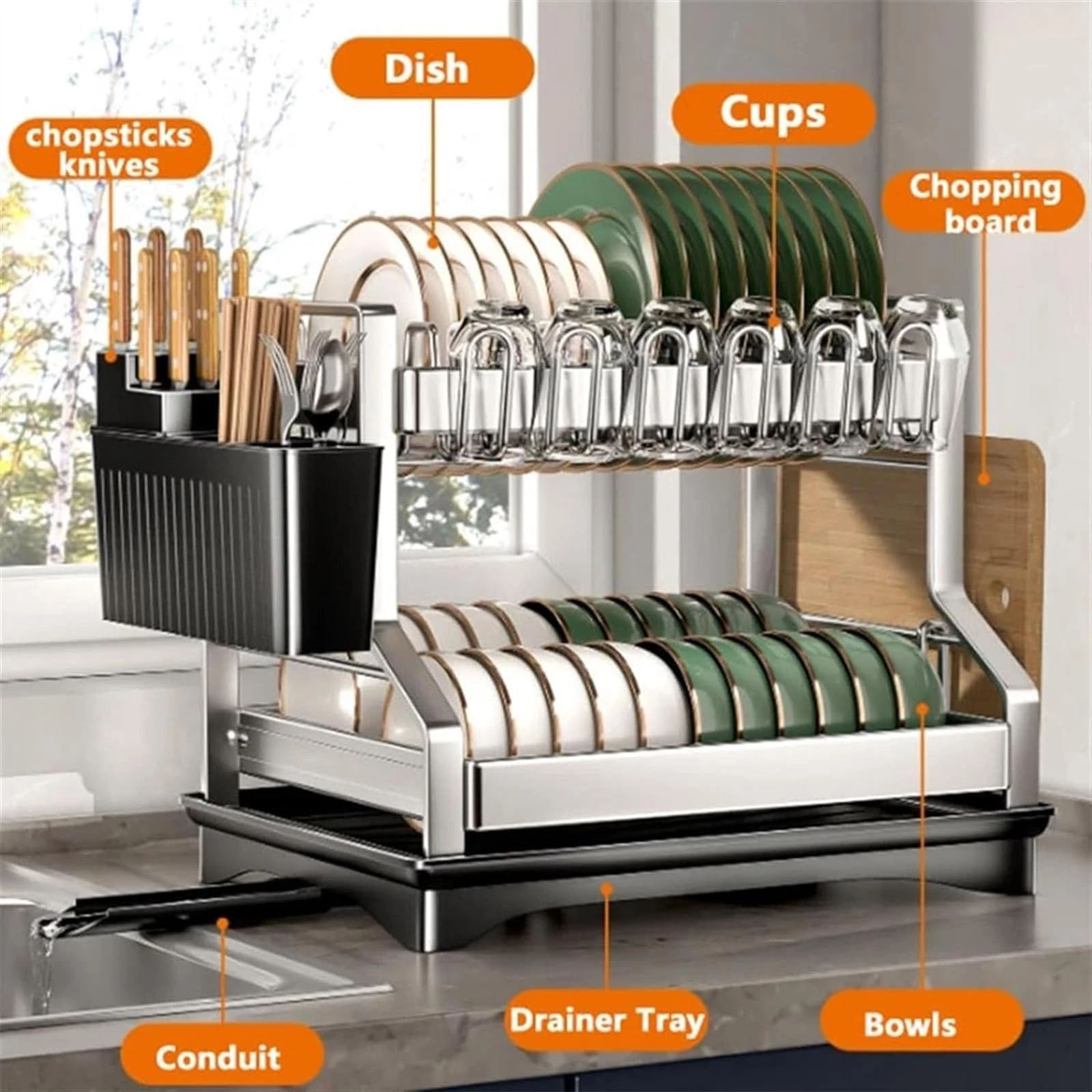 Dish Drying Rack with Drip Tray