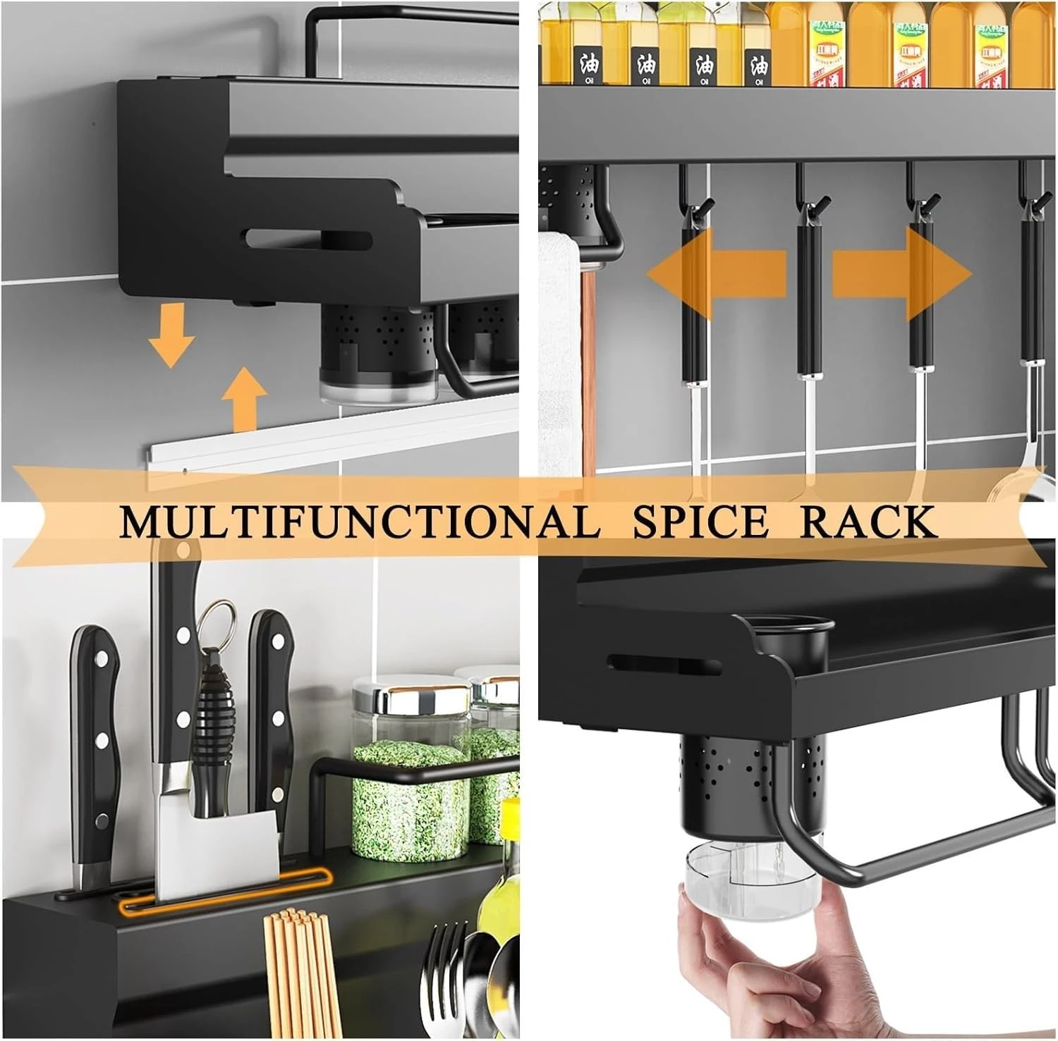 Wall-mounted stainless steel double-layer multifunctional kitchen spice rack