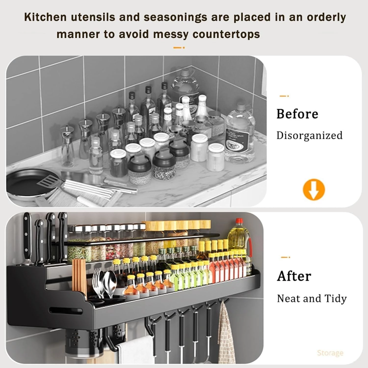 Wall-mounted stainless steel double-layer multifunctional kitchen spice rack