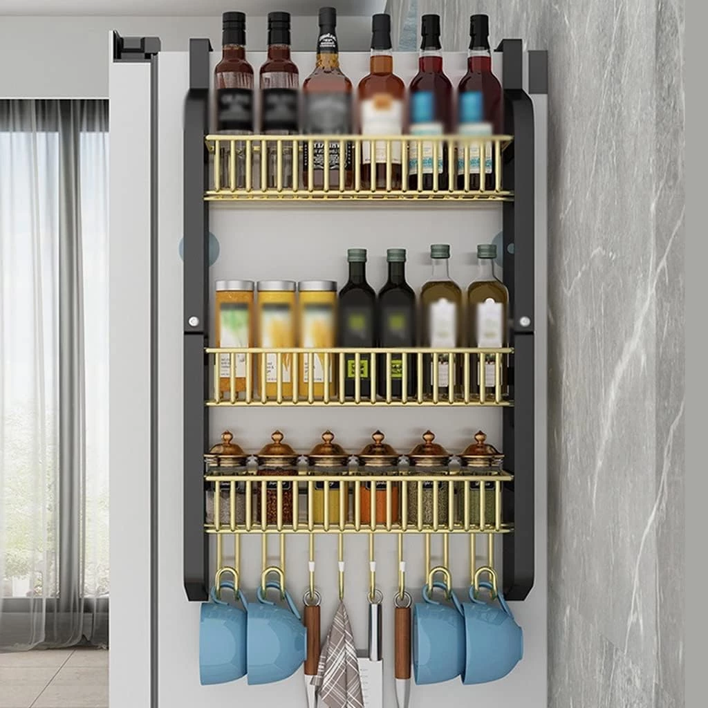 Refrigerator shelf side wall rack kitchen spice rack