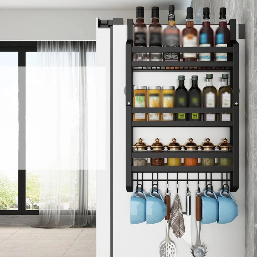 Refrigerator shelf side wall rack kitchen spice rack