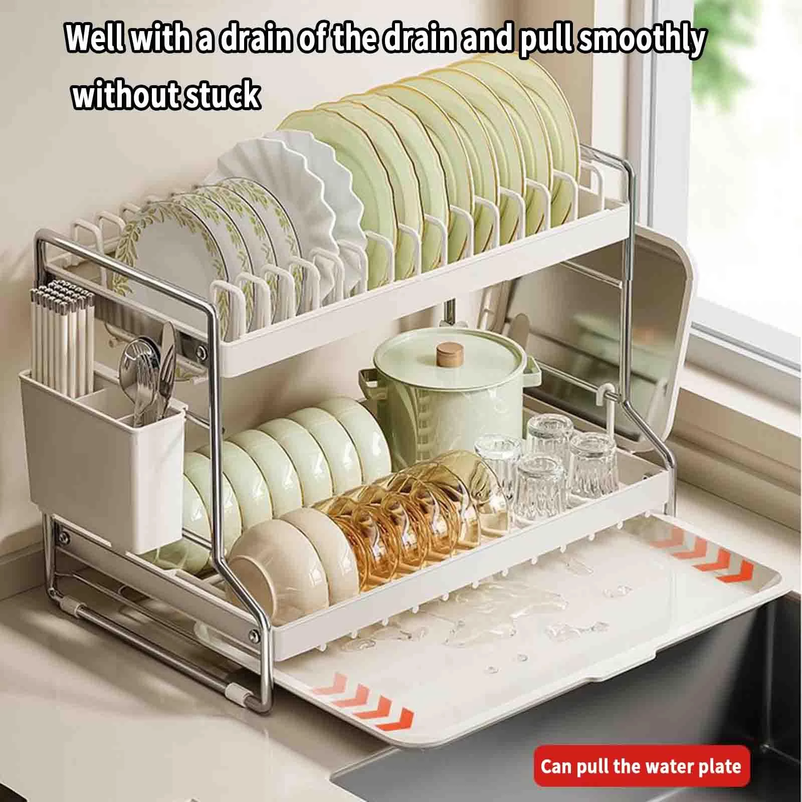 Dish drainer/dish drying rack with drip tray
