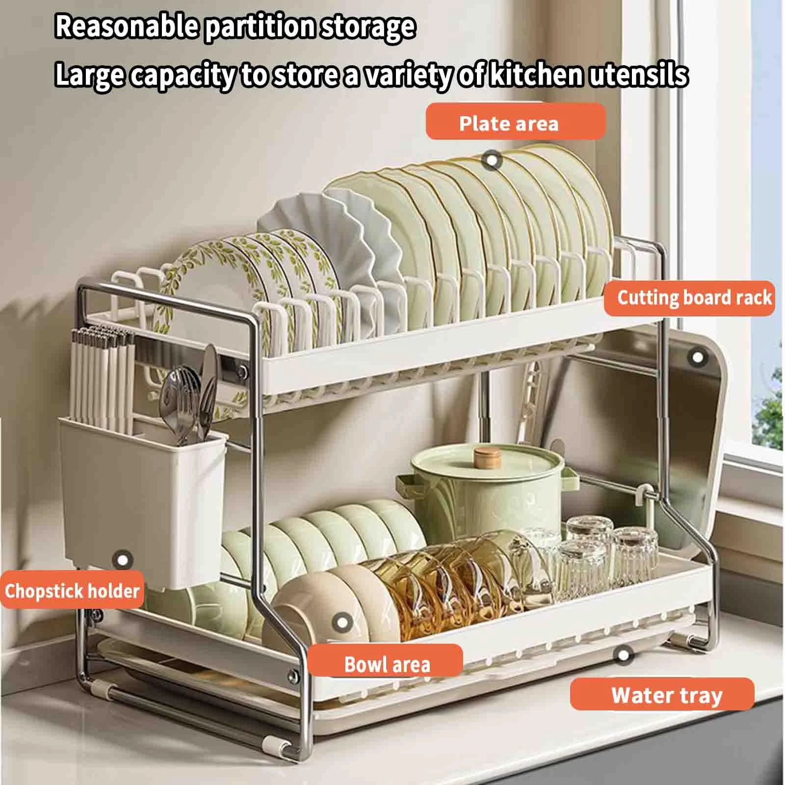 Dish drainer/dish drying rack with drip tray