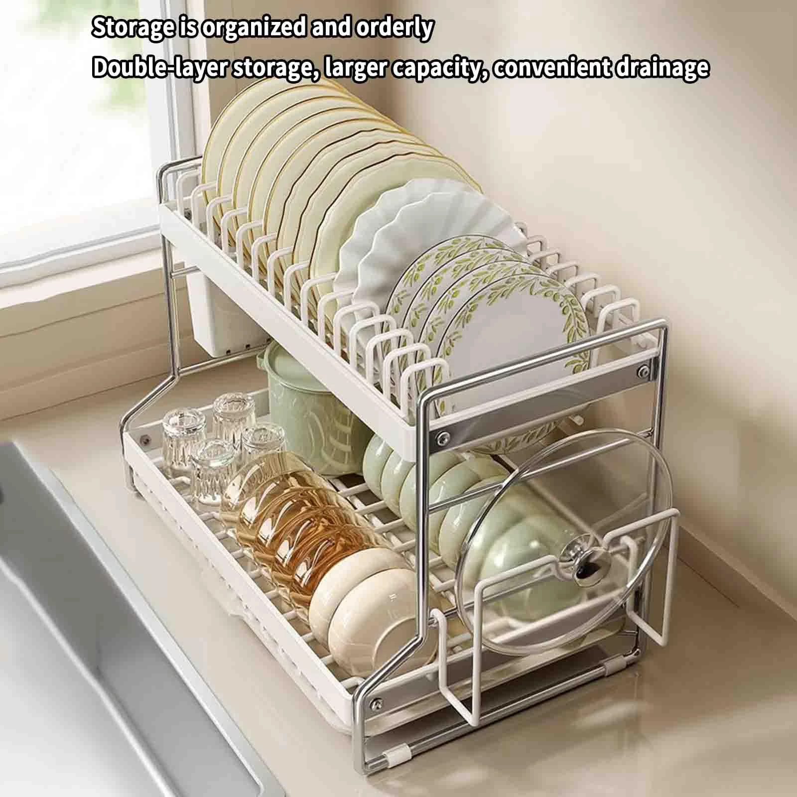 Dish drainer/dish drying rack with drip tray
