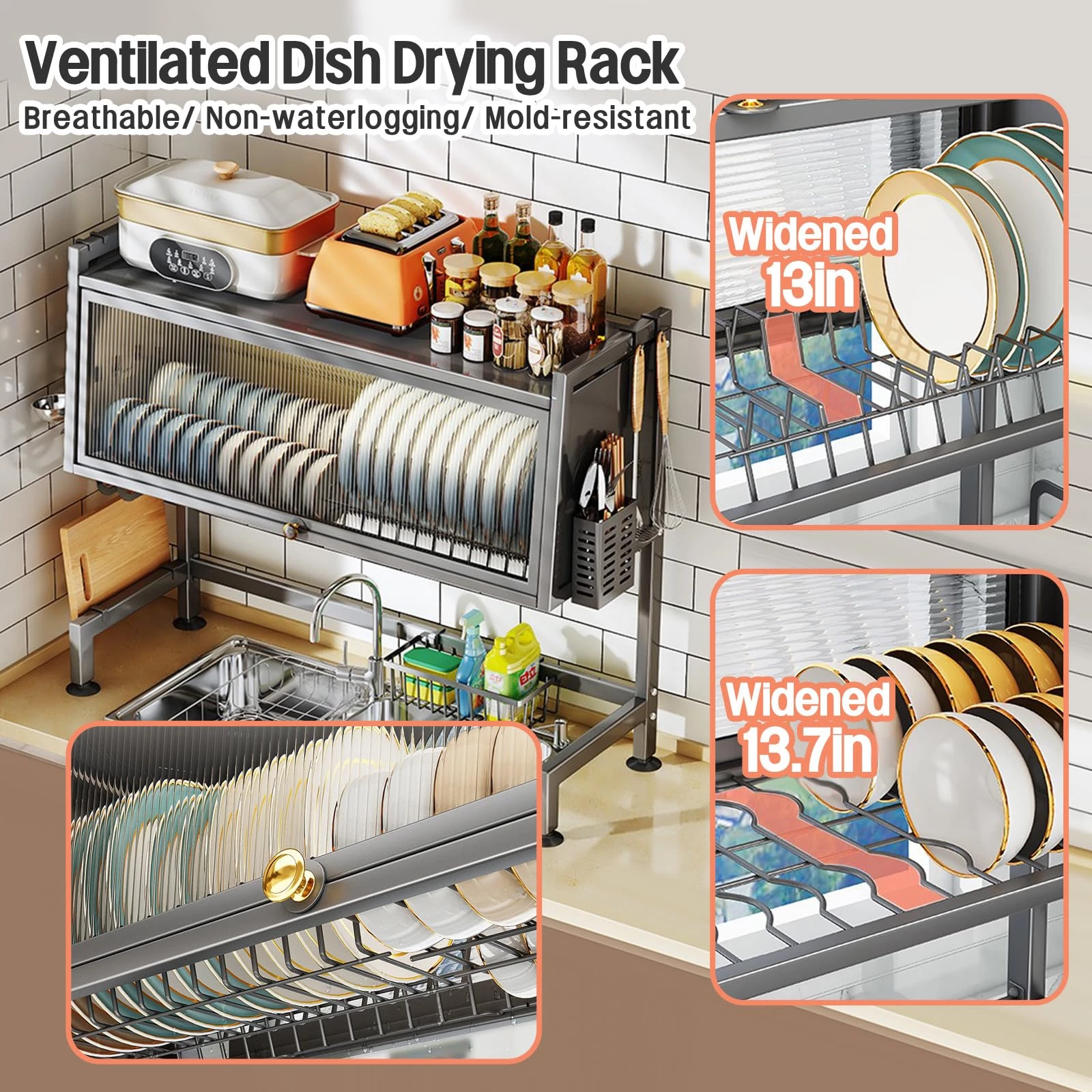 Over The Sink Dish Drying Rack 3 Tier Large Dish Rack Over The