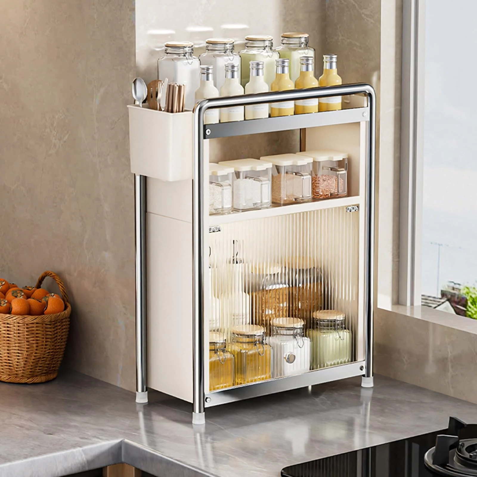 3-layer carbon steel storage rack for storing spice jars and cosmetics