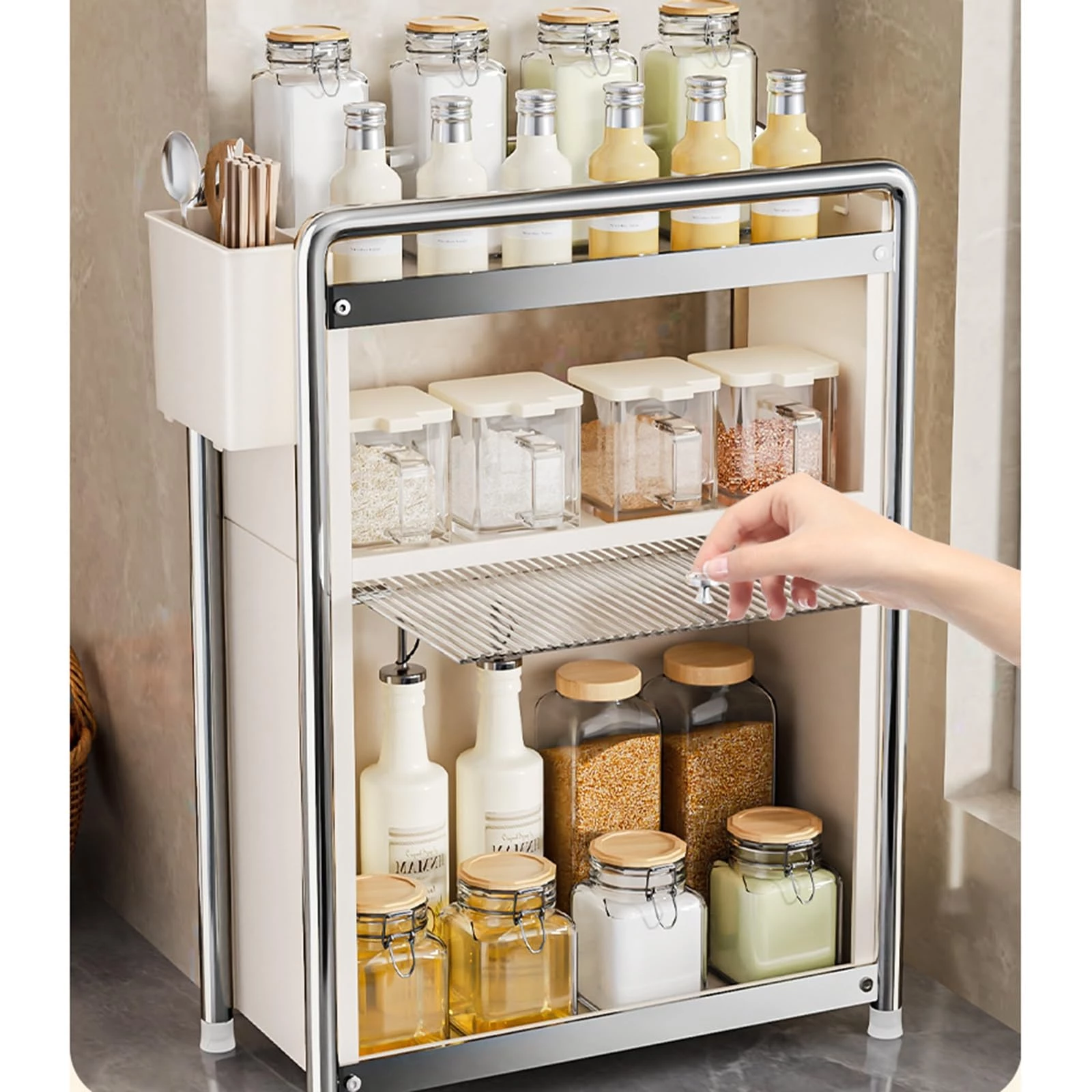 3-layer carbon steel storage rack for storing spice jars and cosmetics