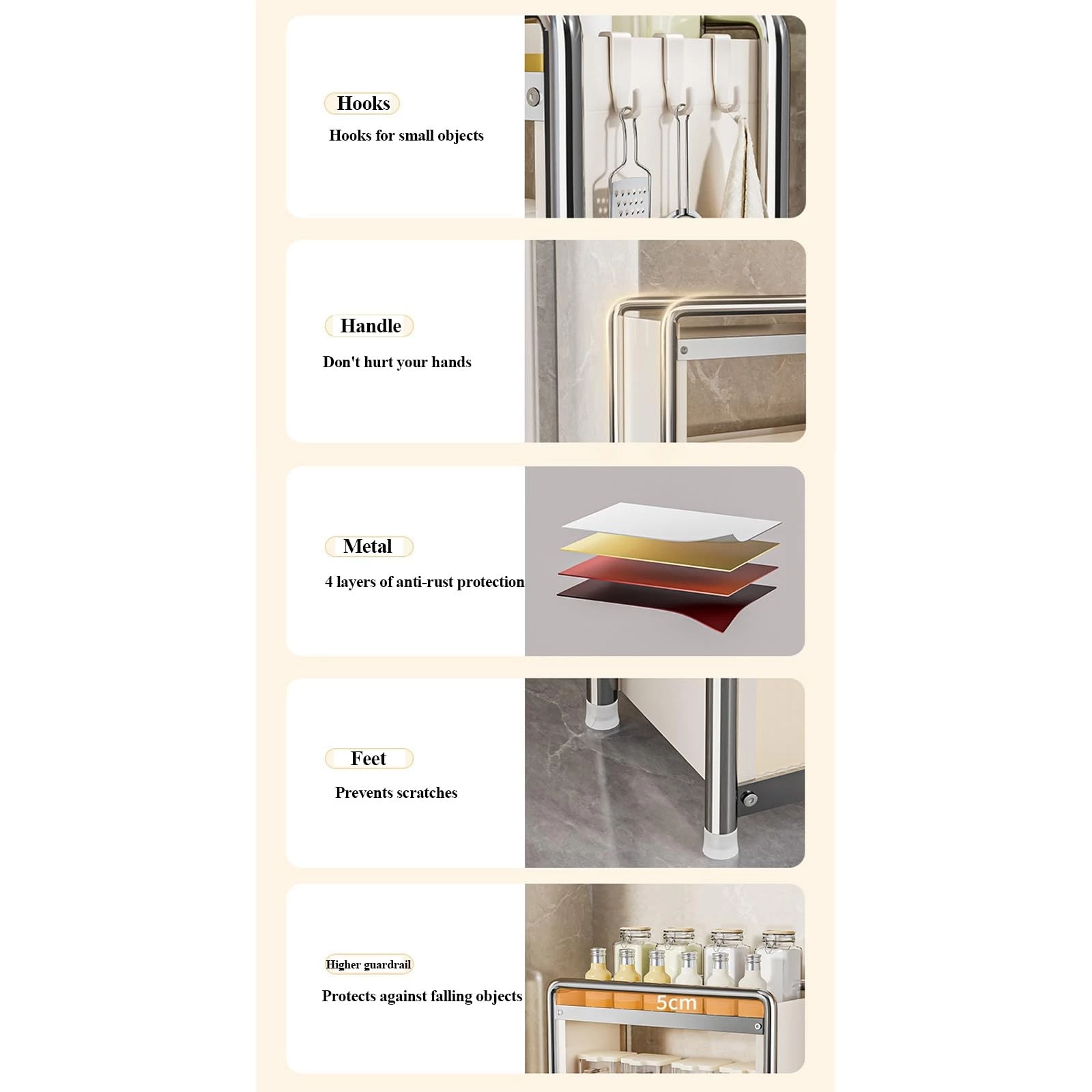 3-layer carbon steel storage rack for storing spice jars and cosmetics