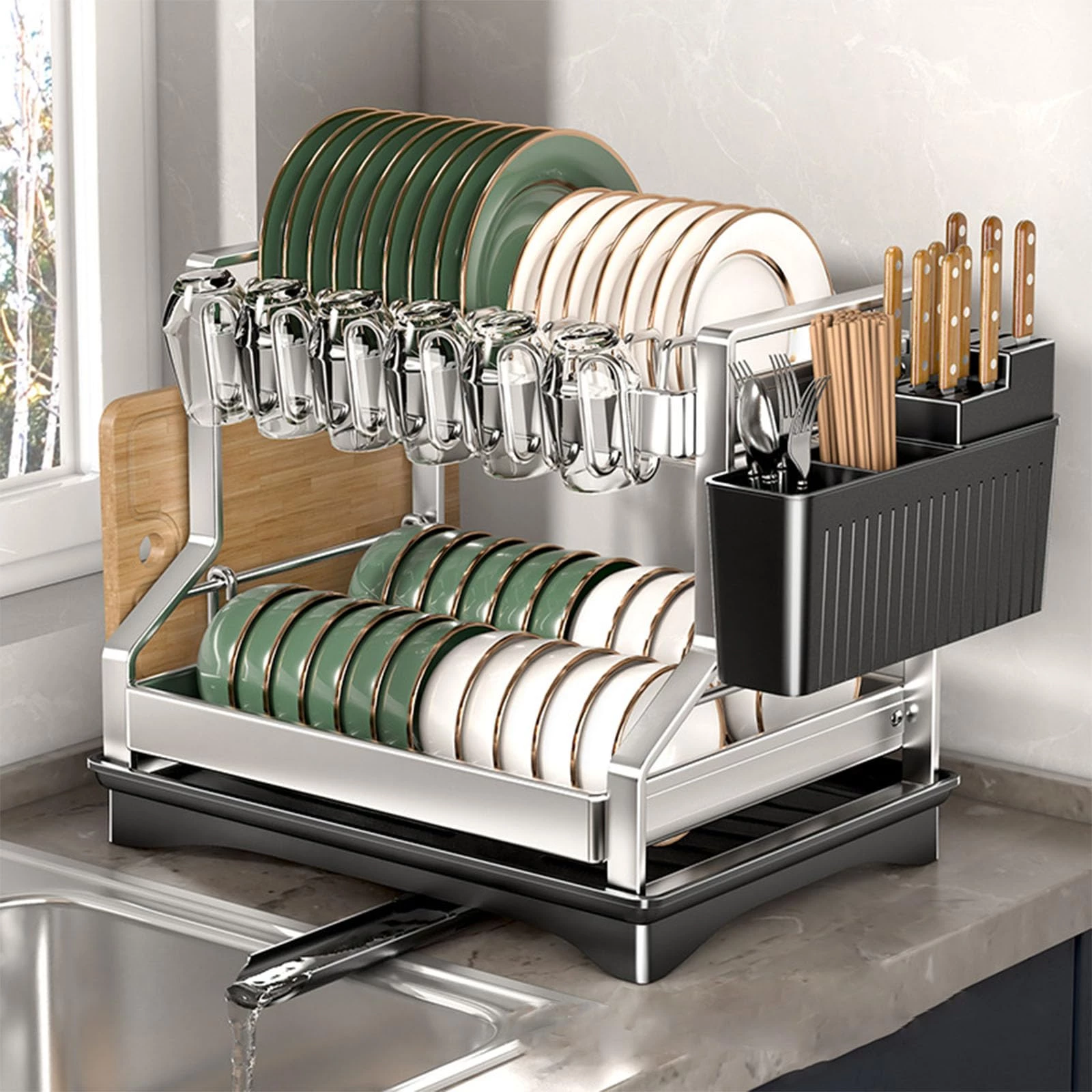 Dish Drying Rack with Drip Tray